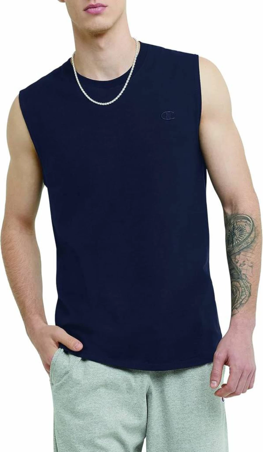 Champion Men's Navy Large Muscle Tank - Classic Graphic Sleeveless T-Shirt for Regular & Big Tall Sizes