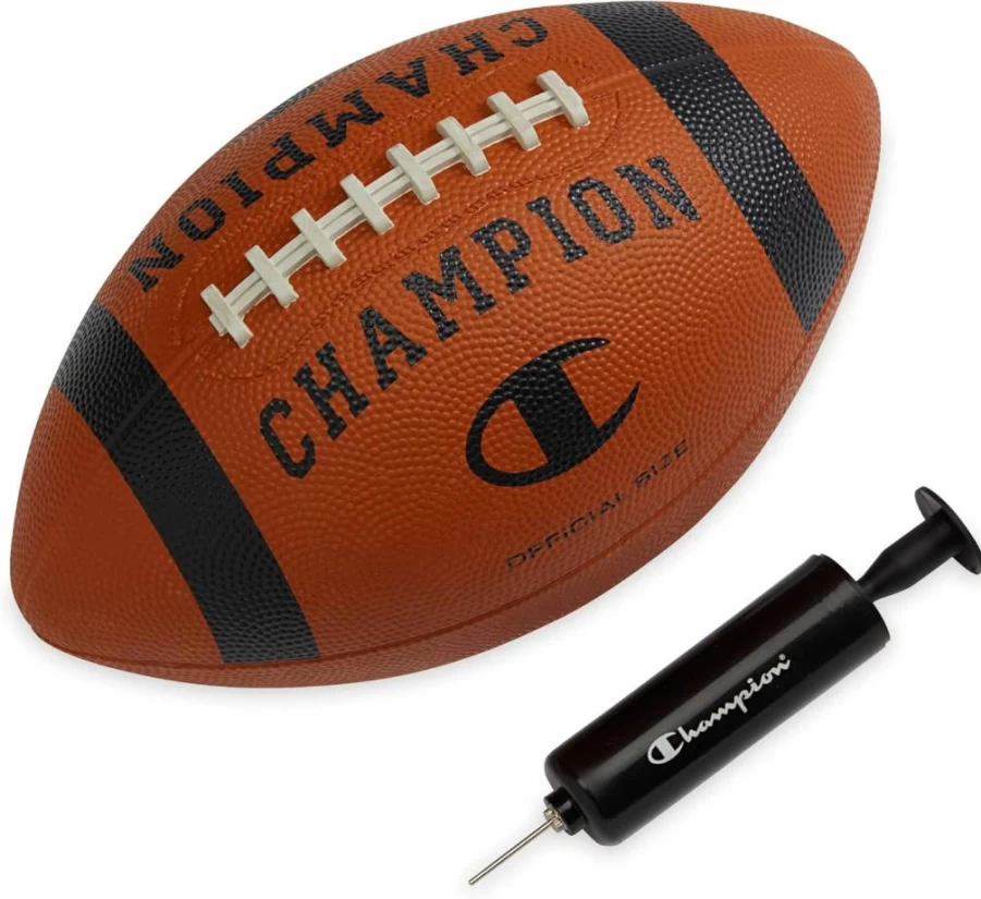Champion Blitz All-Weather Football with Enhanced Grip, Durable Rubber Cover, Molded Laces for Outdoor Training & Sports - Includes Pump