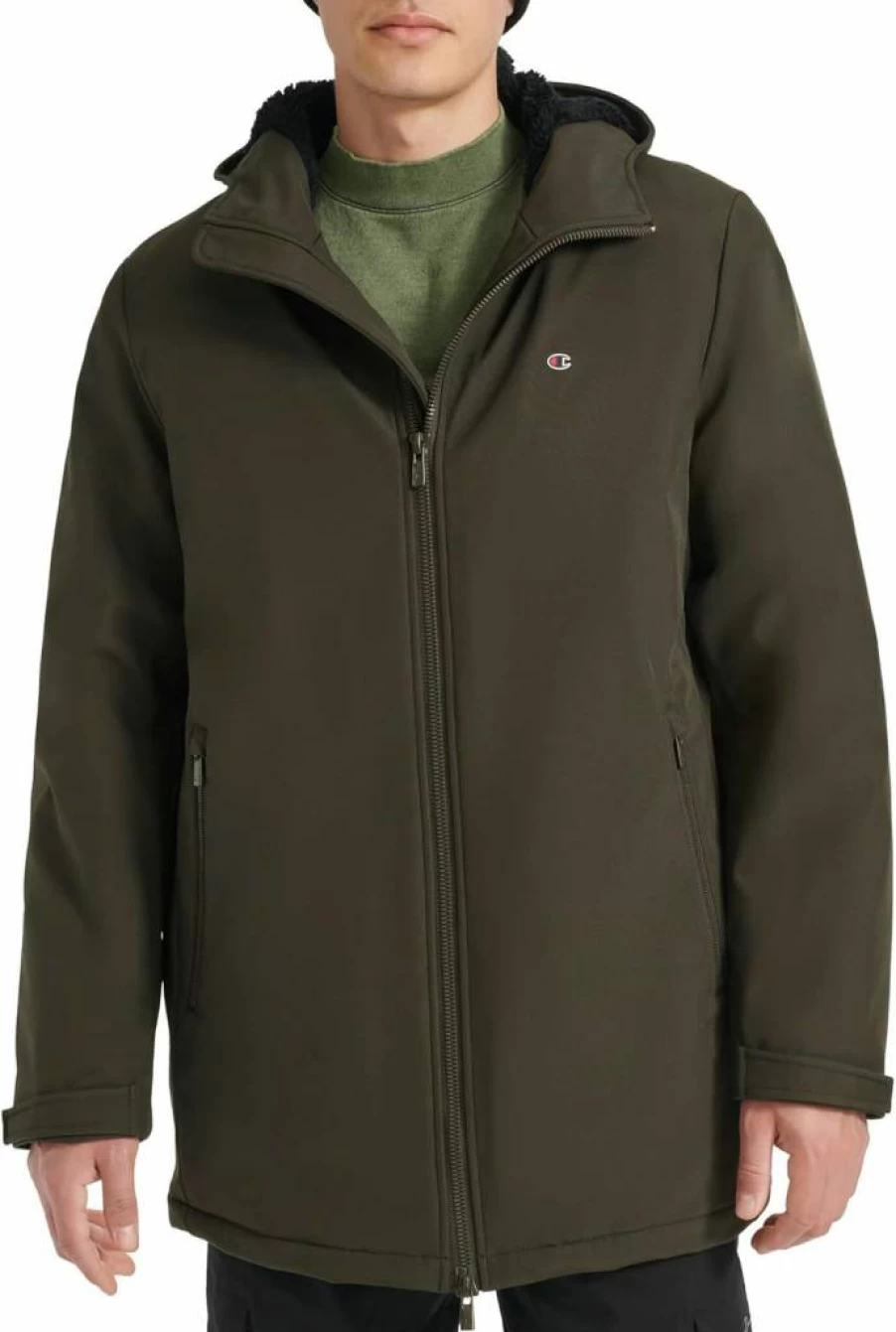 Champion Men's Performance Soft Shell Jacket with Sherpa Lining - Mid-Length Winter Coat for Men