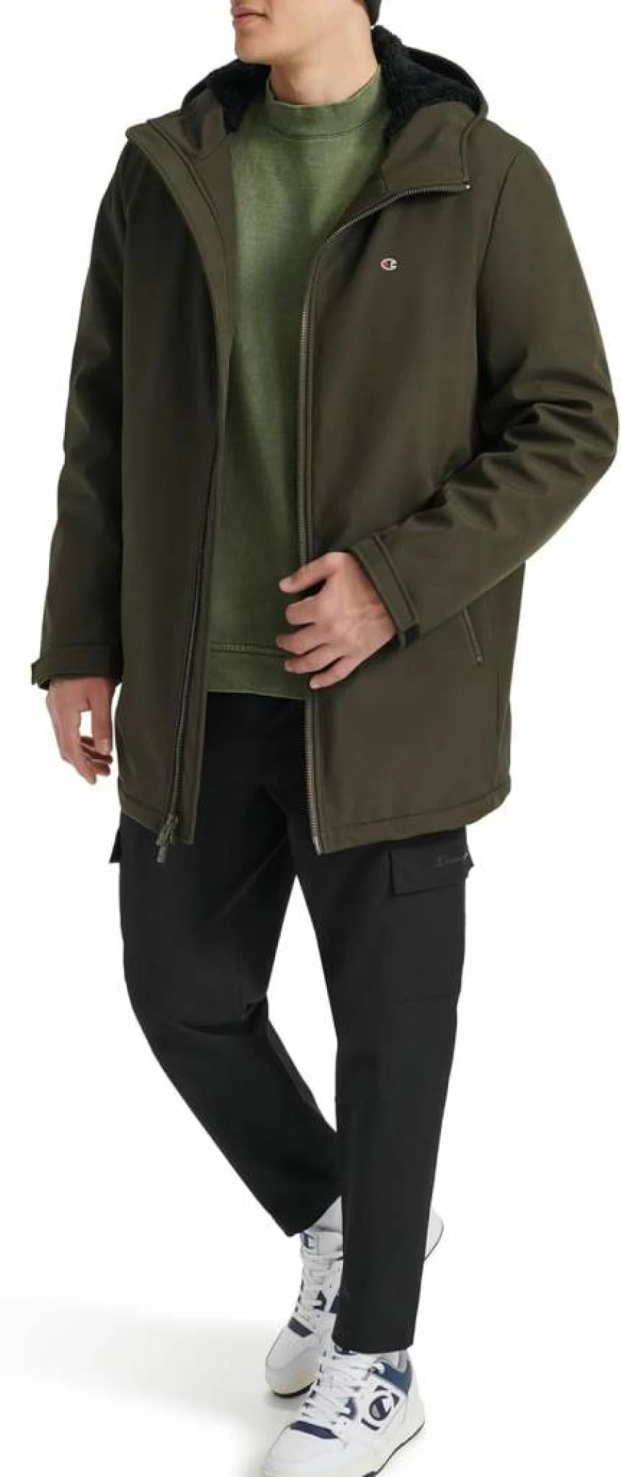 Champion Men's Performance Soft Shell Jacket with Sherpa Lining - Mid-Length Winter Coat for Men