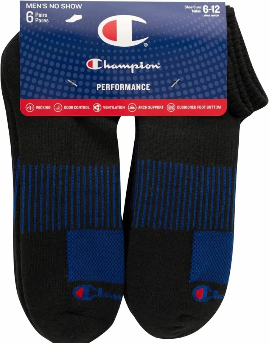 Champion Men's No-Show Socks 6-Pack - Breathable Athletic Performance Socks for Running & Sports