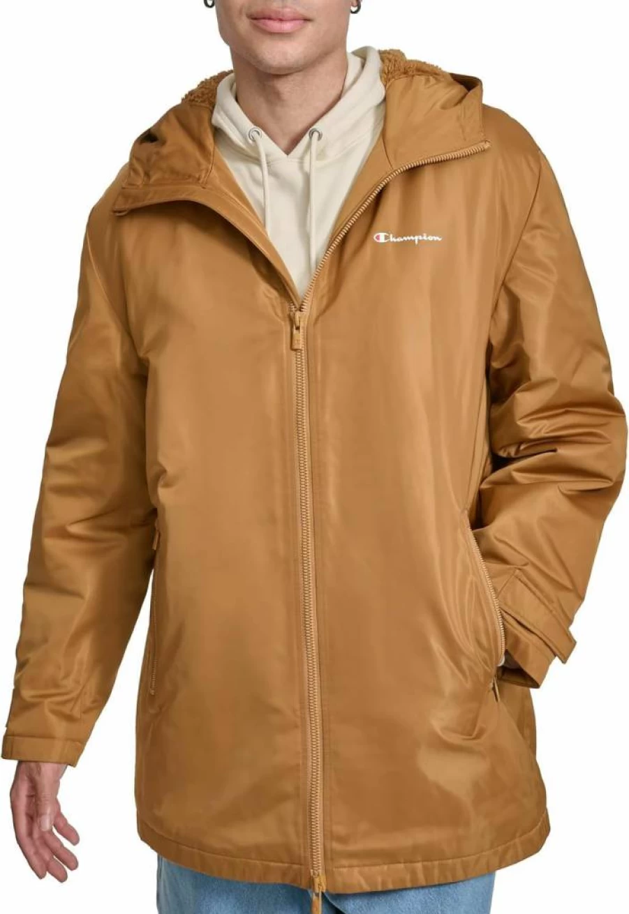 Champion Men's Hooded Sherpa-Lined Sideline Jacket - Mid-Length Winter Coat for Men
