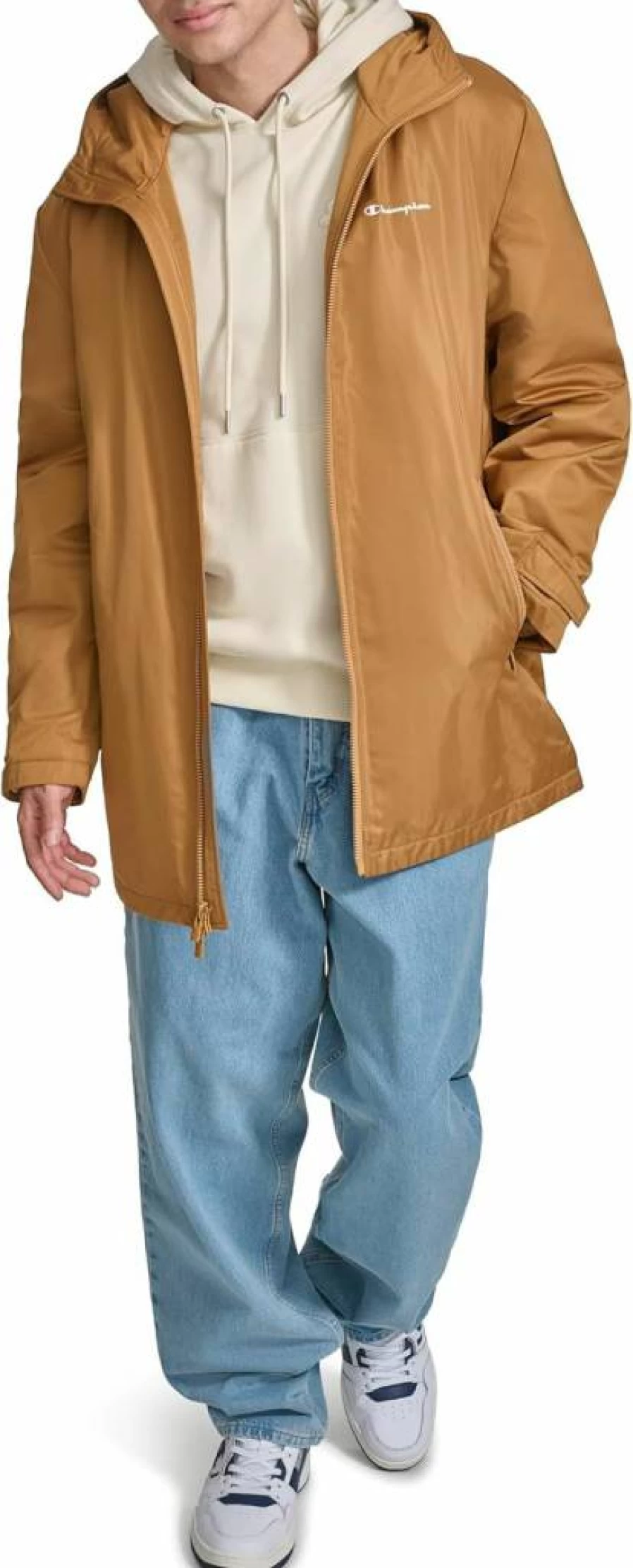 Champion Men's Hooded Sherpa-Lined Sideline Jacket - Mid-Length Winter Coat for Men