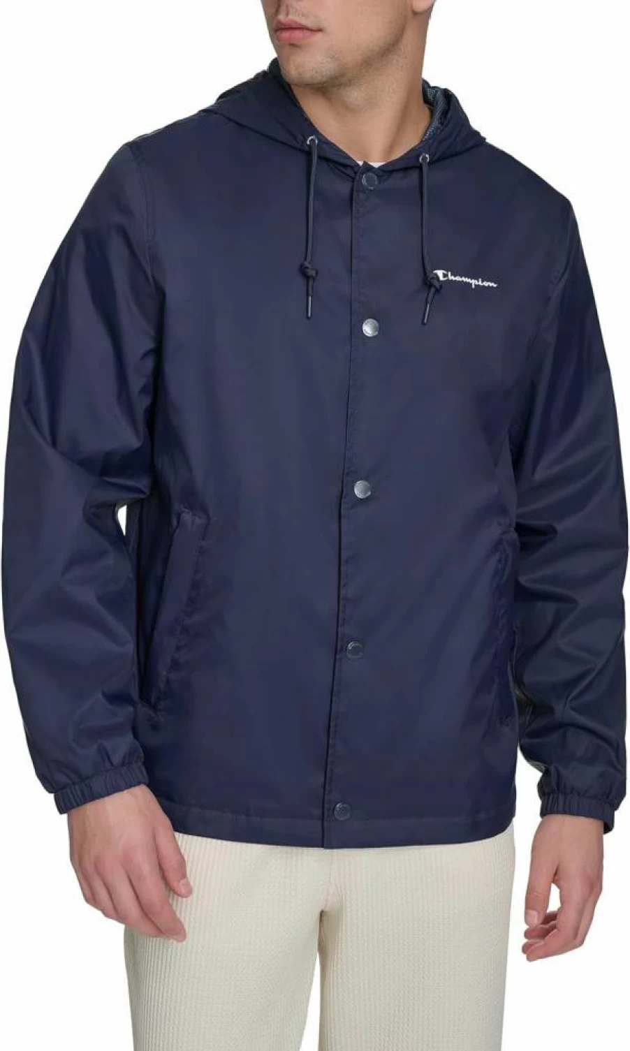 Champion Men's Water-Resistant Hooded Coaches Jacket for Rain Protection & Outdoor Sports