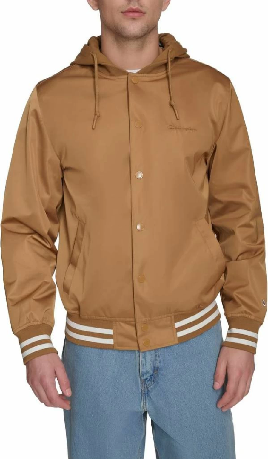 Champion Men's Lightweight Varsity Jacket with Jersey Hood - Comfortable & Stylish Athletic Outerwear