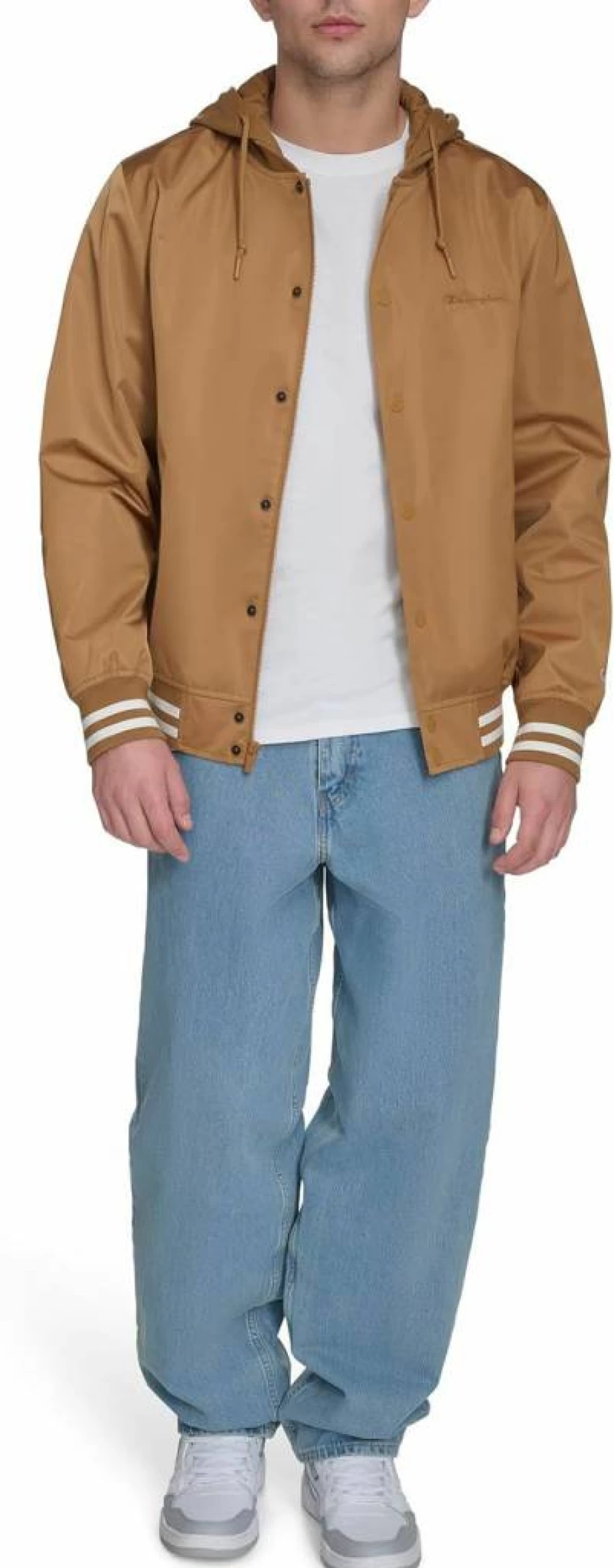 Champion Men's Lightweight Varsity Jacket with Jersey Hood - Comfortable & Stylish Athletic Outerwear
