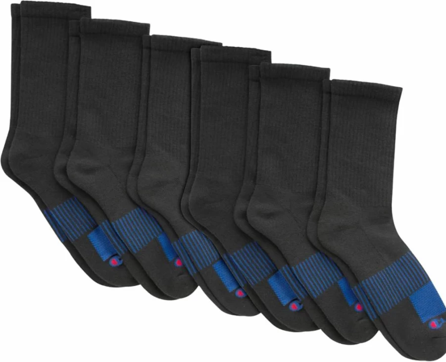 Champion Men's 6-Pack Performance Crew Socks for Athletic Comfort & Durability