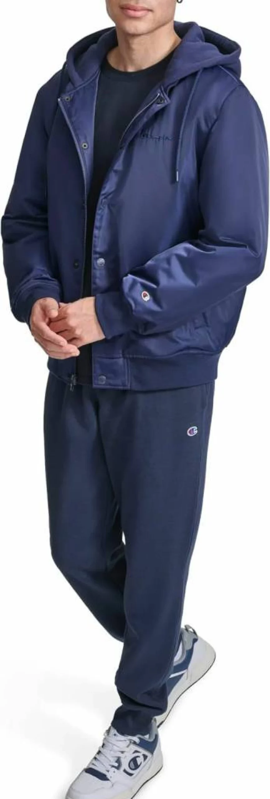 Champion Men's Quilted Lining Hooded Bomber Jacket - Varsity Style Warm Coat