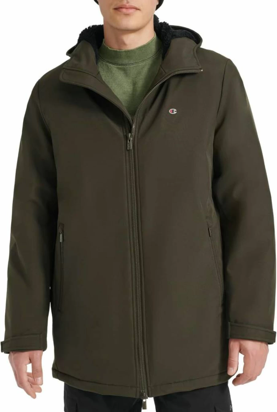 Champion Men's Soft Shell Jacket with Sherpa Lining - Mid-Length Performance Outerwear for Men
