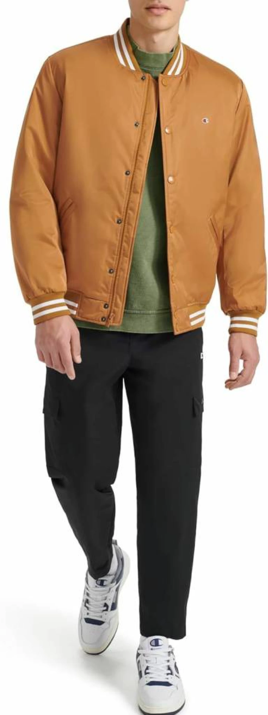 Champion Men's Vintage Logo Striped Varsity Jacket - Classic Athletic Style