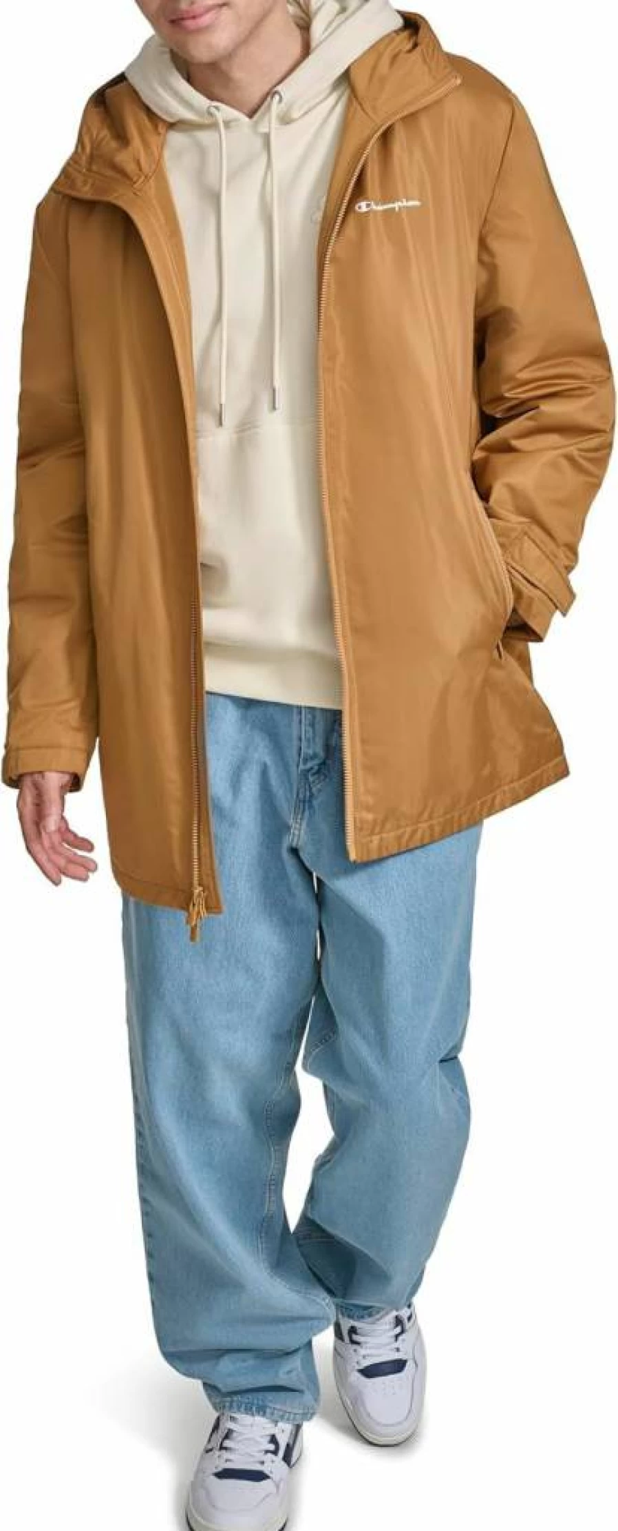 Champion Men's Hooded Sherpa-Lined Sideline Jacket - Mid-Length Winter Coat for Men