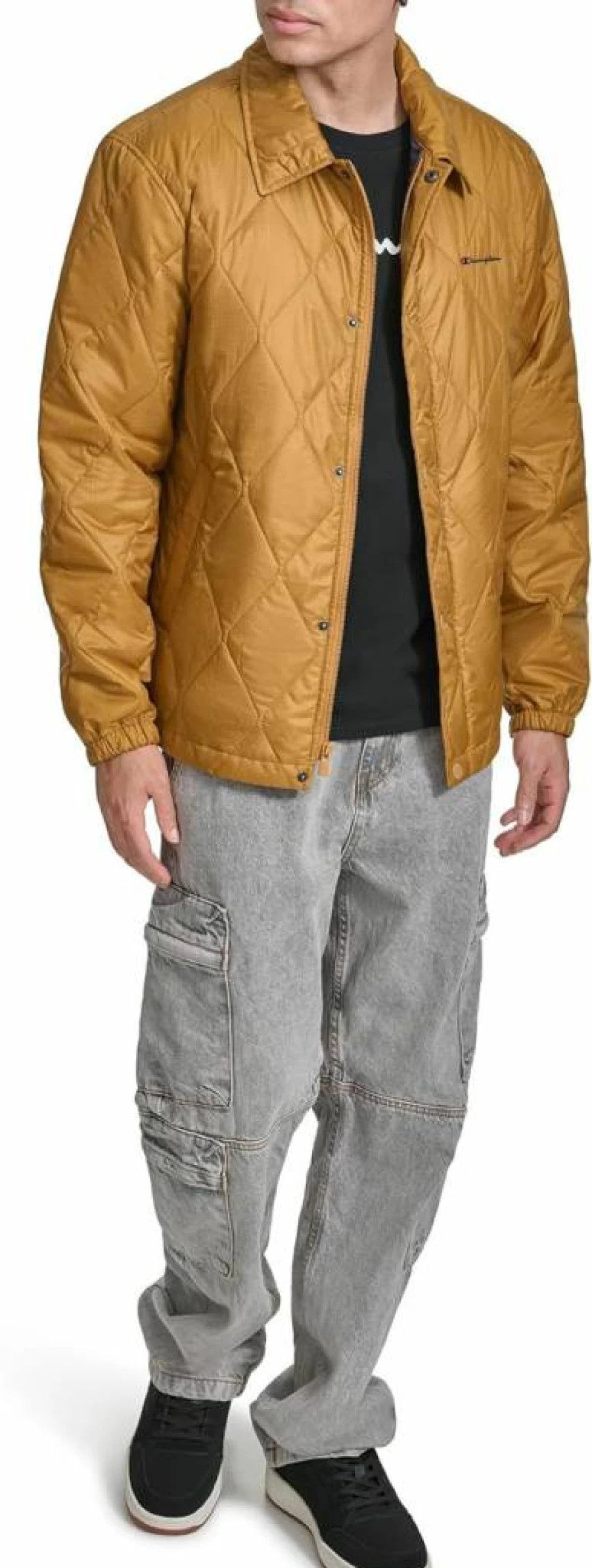 Champion Men's Diamond Quilted Coaches Jacket - Lightweight Active Training Outerwear for Men