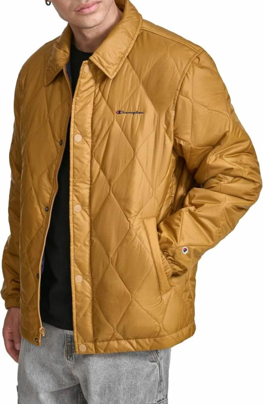 Champion Men's Diamond Quilted Coaches Jacket - Lightweight Active Training Outerwear