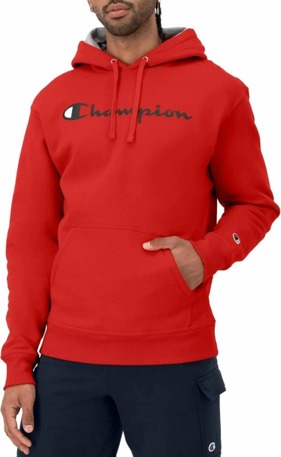 Champion Men's Powerblend Fleece Hoodie - Soft Script Logo Pullover Sweatshirt for Men (Regular & Big Tall Sizes)