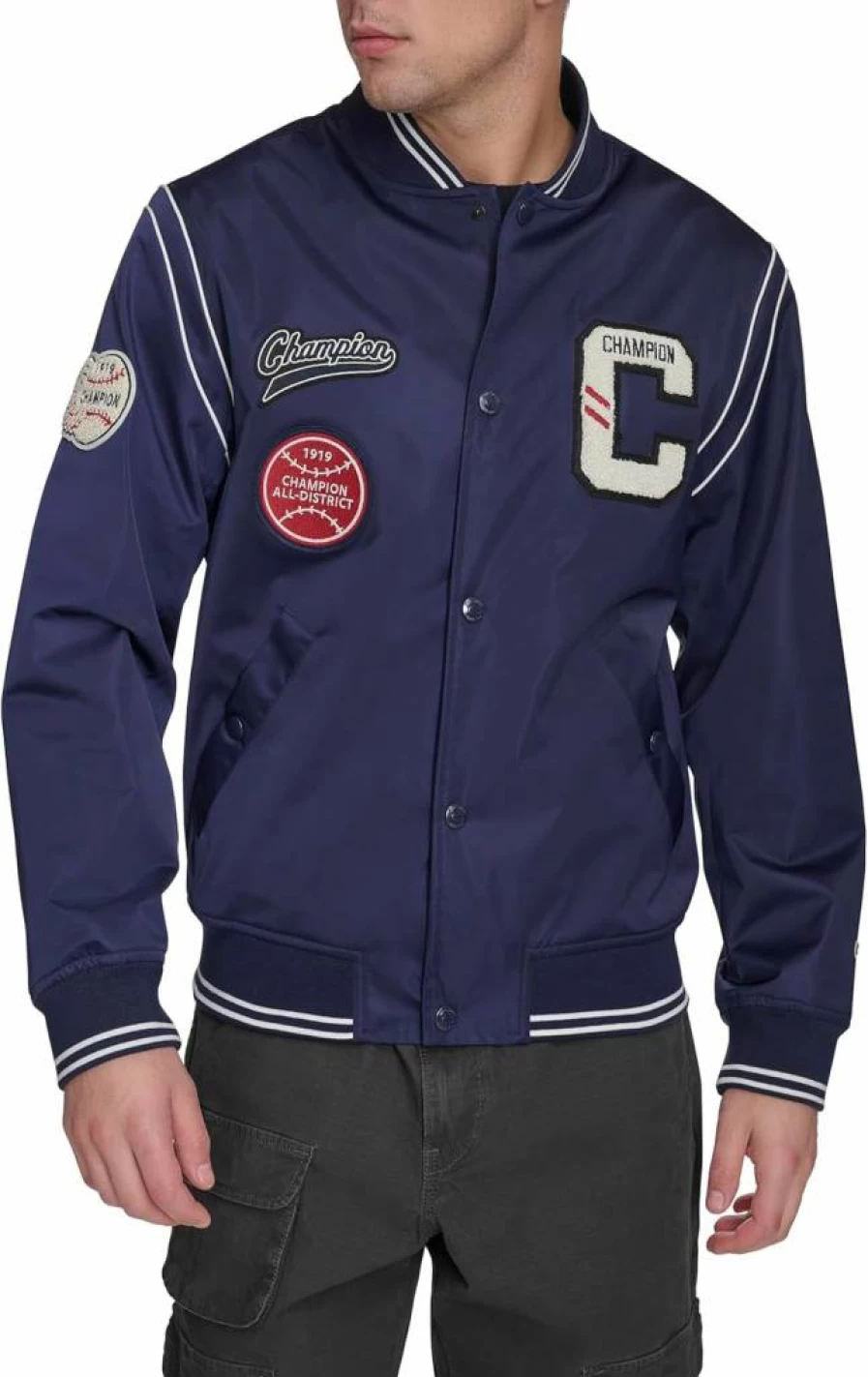 Champion Men's Vintage Patch Varsity Bomber Jacket - Classic Athletic Style