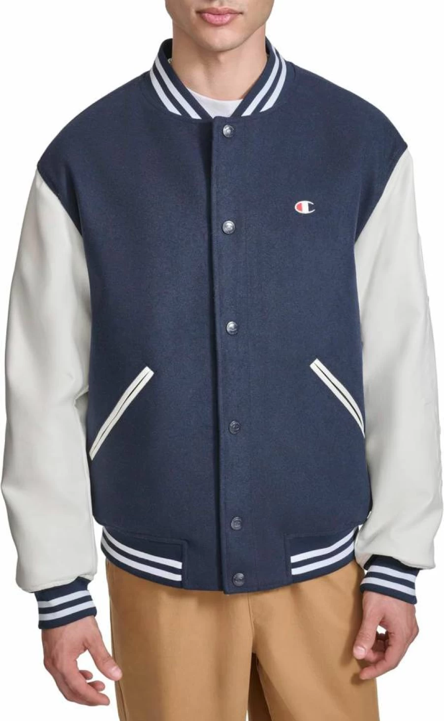 Champion Men's Vintage Letterman Varsity Bomber Jacket - Quilted Lining & Embroidered Sleeves - Retro Athletic Style