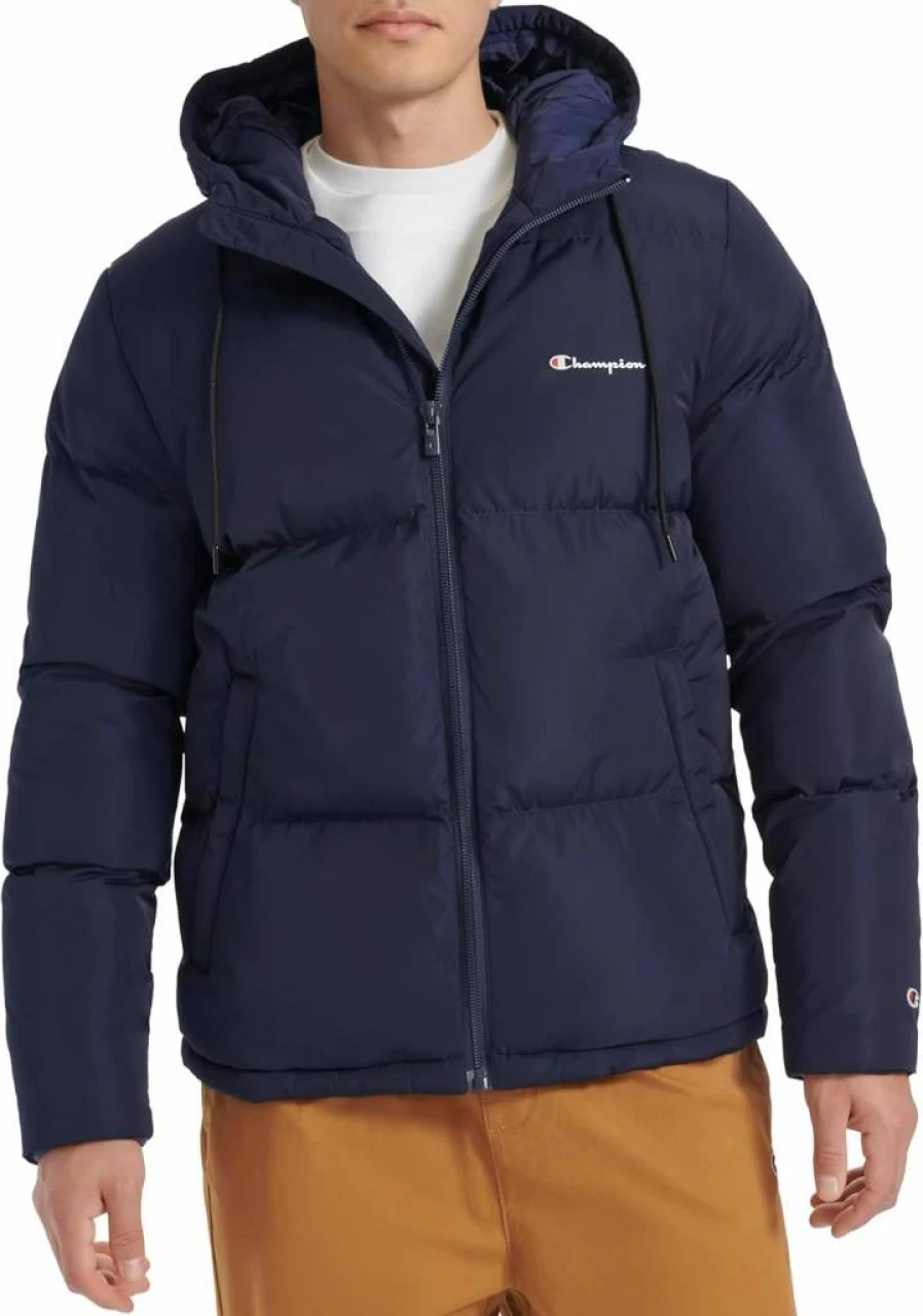 Champion Men's Quilted Puffer Jacket with Hood - Full Zip Winter Coat for Men