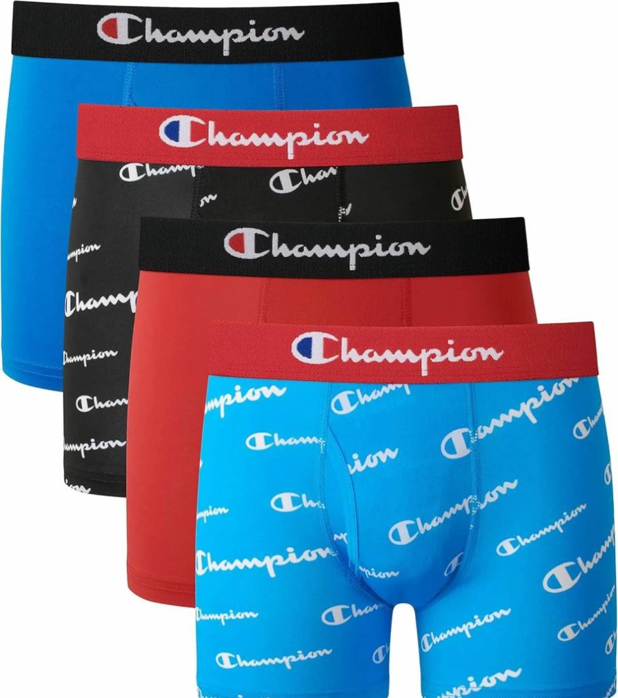 Champion Boys' Active Stretch Boxer Briefs 4-Pack - Comfortable Everyday Underwear for Kids