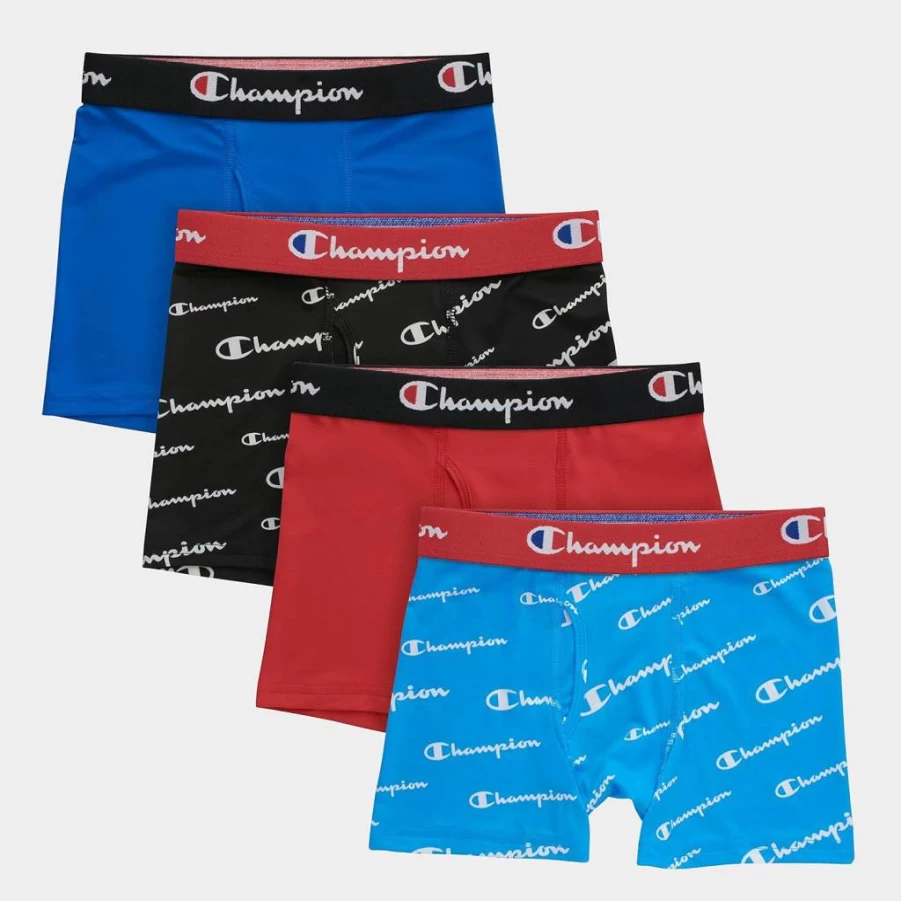 Champion Boys' Active Stretch Boxer Briefs 4-Pack - Comfortable Everyday Underwear for Kids